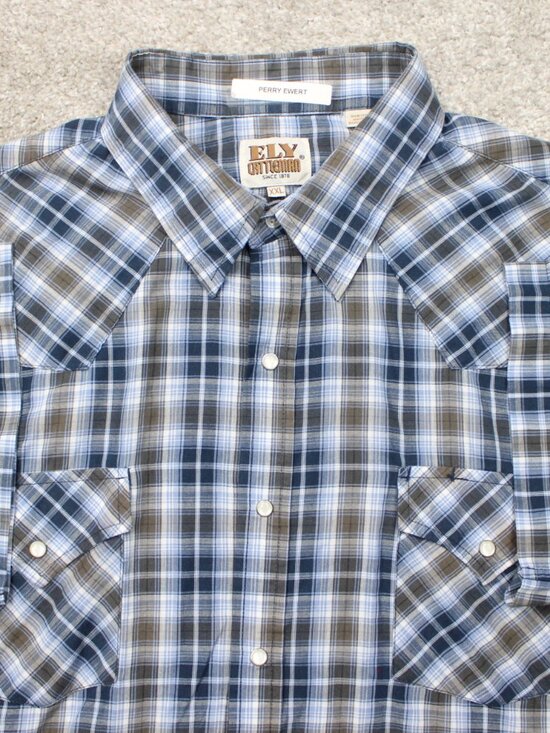 Ely Cattleman Other - Ely Cattleman Shirt Mens 2XL XXL Blue Plaid Pearl Snap Western Short Sleeve